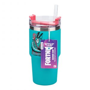 Paladone Fortnite Bouteille isotherme pour gamer avec paille Bleu 600 ml sous licence officielle pour boissons chaudes et froides, thé, café