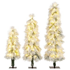 Coast set de 3 arbres de No&euml;l artificiels 90 / 120 / 150 cm - design fin - avec lumi&egrave;res LED blanc chaud - vert avec accents de neige