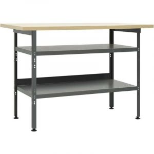 Etabli table de travail poste de travail stockage rangement d'outils banc d'outils avec 2 etagères garage atelier 120 cm acier gris 02_0003676