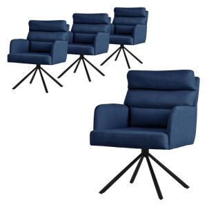 Set de 4 Chaises de Salle à Manger Bleu Foncé, Pivotantes Position Voiture, Chaises Rembourrées avec Revêtement en Polyester et Coussins de Dossier,
