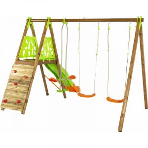 Image de Trigano Station de jeux bois poutre métal TECHWOOD CHURRO + Toboggan 2,30 m. 6 enfants