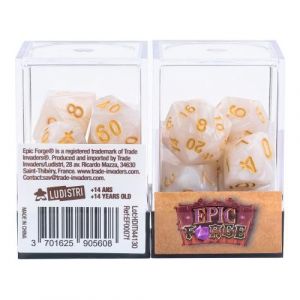 Epic Forge Lot de 7 D&eacute;s multiformat &ndash; Blanc nacr&eacute; et Or