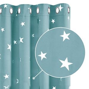 Deconovo - Lot de 2 Rideaux Occultant Rideau Chambre Adulte Thermique Anti Froid Oeillet Isolant avec Motif Etoile Argente Bleu Ciel 140x240cm - Bleu