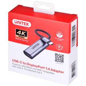 Unitek Adaptateur V1415A USB-C vers DisplayPort 0,15 m résolution 8K aluminium gris