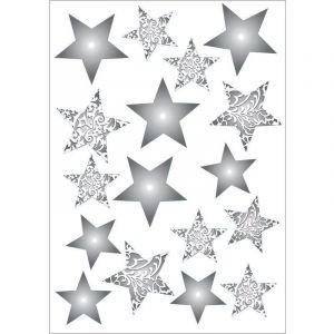 Plage Sticker &eacute;lectrostatique pour vitre, &eacute;toiles argent&eacute;es pour d&eacute;cor fen&ecirc;tre, 21 cm x 29,7 cm - Gris / argent