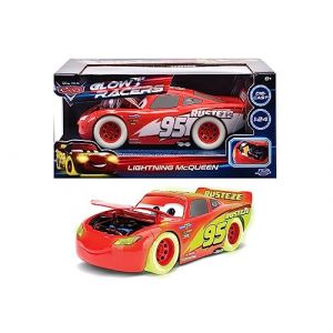 Jada Toys - Glow Racers Voiture Lightning McQueen (21 cm) de Disney Pixars Cars - Voiture Jouet pour Enfants à partir de 8 Ans, Brille dans Le Noir, Voiture Miniature en métal, échelle 1:24, Rouge