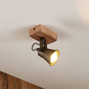 Lindby - Projecteur halogène à intensité variable 'Grandesa' en bois pour salon & salle à manger - brun, noir