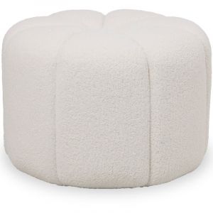 Privatefloor Pouf Rond Rembourr&eacute; En Tissu Boucl&eacute; - Debri Blanc