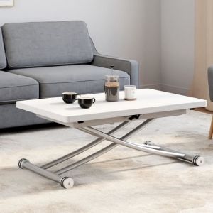 Idmarket Table basse relevable en table à manger rectangulaire URBANA plateau blanc pied chrome