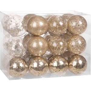 24 boules de No&euml;l Champagne 6cm en plastique