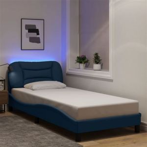 VidaXL Cadre de Lit avec Lumi&egrave;res LED, Lit Simple avec Coussin de T&ecirc;te de Lit, Lit Adulte, Meuble de Chambre, Moderne, Bleu 90x190 cm Tissu