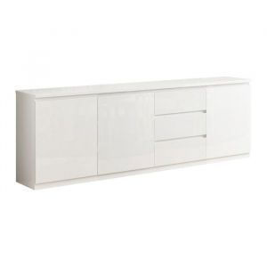 Deyton - Buffet 3 Portes 3 Tiroirs Laqué Blanc Brillant