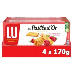 Lu 16 sachets de La Paille dOr - Biscuits gaufrettes fourrées aux framboises - (4x170g)