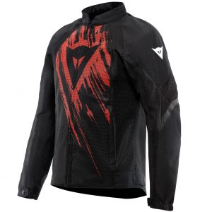 Dainese Air Graphics Tex Jacket, Veste de Moto &Eacute;t&eacute;, Ventil&eacute;e et L&eacute;g&egrave;re, avec Protections Douces sur les Epaules et les Coudes, Homme, Noir/Rouge Tarmac, 46