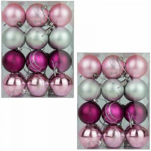 Deuba Set de 48 boules de No&euml;l brillantes mates &agrave; paillettes rose &Oslash; 6cm D&eacute;coration sapin f&ecirc;tes