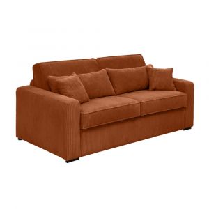 Loungitude Canap&eacute; convertible express 3 places en velours c&ocirc;tel&eacute; terracotta