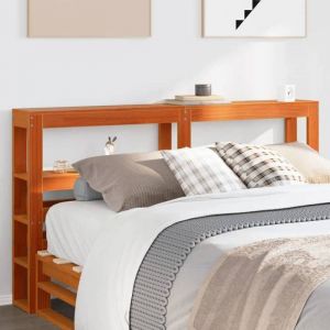 VidaXL Tête de lit avec étagères marron cire 120 cm bois massif de pin, tête de lit en bois, tête de lit avec rangement, tête de lit sur pied