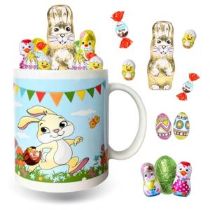 Image de Assortiment de 20 petits chocolats de P&acirc;ques: Kinder Schoko-Bons, Moulages et &OElig;ufs dans un adorable Mug Lapin | Id&eacute;al pour offrir