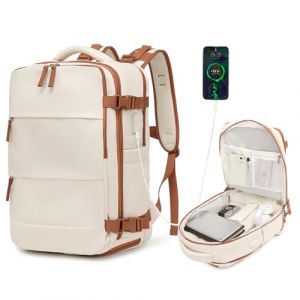 Kono Sac à Dos de Voyage 42x30x20 cm - Bagage Cabine pour Avion, Sac d'Ordinateur Portable, Petit Bagage à Main Étanche pour Loisirs en Plein Air et Randonnée (Beige/Marron)