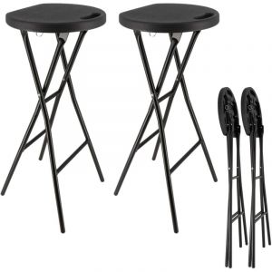 Oxeo - Tabourets haut pliant X2 - Hauteur 80cm - Tabouret de bar pliant - Tabouret mange debout - Siège résine Structure Acier - Noir