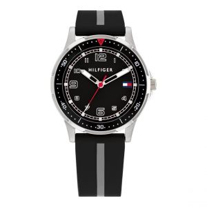 Tommy Hilfiger Montre à Mouvement à Quartz Trois Aiguilles pour la Jeunesse avec Bracelet en Silicone Noir - 1720034