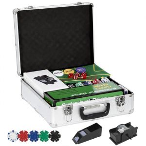 Mallette de poker - SPORTNOW - complet 500 jetons, bo&icirc;tier en ABS, cartes &agrave; jouer, d&eacute;s, dealer, tapis, cl&eacute;s