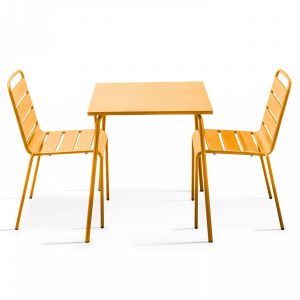 Image de Oviala Ensemble table carrée (70 x 70 x 72 cm) et 2 chaises Palavas - Jaune