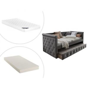 Lit banquette gigogne LOUISE 2x90x190cm Tissu gris + matelas