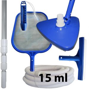 Kit nettoyage piscine avec manche et tuyau 15 ml