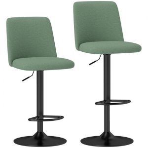 Homcom Lot de 2 tabourets de bar tissu vert hauteur réglable piètement acier noir mat