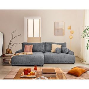 Nelly - canap&eacute; d'angle gauche 4 places convertible avec coffre en velours textur&eacute;