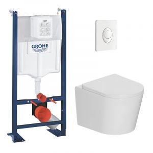 Grohe Pack WC bâti-support autoportant Rapid SL 1.13 M + WC sans bride Ceramia + abattant SoftClose + plaque blanche (PROCETOR3)