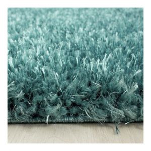 Allotapis Tapis rond à poils longs doux uni Sera Bleu ø 80 - Bleu