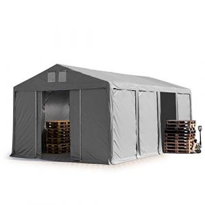 Toolport - Tente de Stockage entrepôt 5x8 m Hall Hangar avec Hauteur de côté de 3m bâche pvc 850 n gris 100% imperméable abri Long Terme Porte