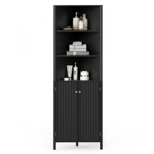 COSTWAY Armoire d'angle avec 5 &Eacute;tag&egrave;res R&eacute;glable, 2 Portes, Dispositif Anti-Basculement pour Salle de Bains, Salon, Cuisine Noir