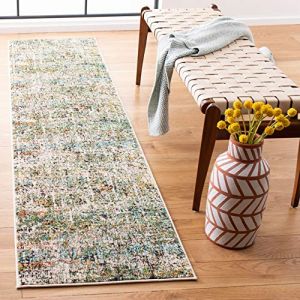 Safavieh Madison Collection MAD460Y Tapis Moderne Abstrait Qui ne s'effiloche Pas pour Salon, entr&eacute;e, Couloir, Chambre &agrave; Coucher - 0,6 x 2,4 m - Vert/Turquoise
