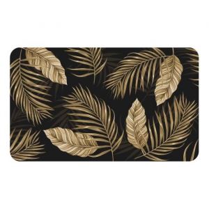 Tapis d'entr&eacute;e d'int&eacute;rieur rectangle imprim&eacute; feuilles Goldena - Noir et dor&eacute; - 45 x 75 cm
