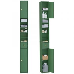 Image de Sobuy Meuble Colonne Salle de Bain, Armoire de Rangement Étroite avec Tiroir et Étagères Réglables - Meuble Salle de Bain Compact pour WC, Petits