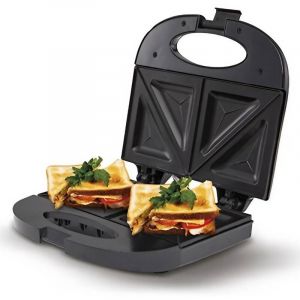 Mesko Appareil Éectrique pour 4 Sandwiches en Forme de Triangle, Plaques Antiadhésive, 850W, Noir/Argent, MS3080