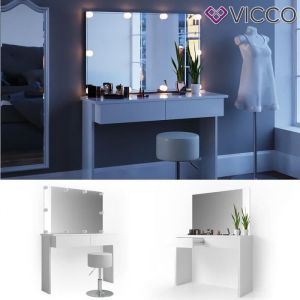 Vicco - Coiffeuse "Azur" Blanc brillant avec tabouret et éclairage led