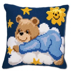 Vervaco Kit coussin au point de croix Ours bleu sur nuage,Multicolore