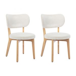 Vente-unique - Lot de 2 chaises en velours côtelé et bois d'hévéa - Blanc - toriel