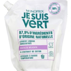 Image de Monoprix je suis vert Lessive liquide concentrée à l'extrait de coton, textiles délicats, ecocert, cruelty free