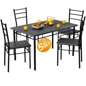 Ensemble table et 4 chaises LEO anthracite en métal laqué MDF