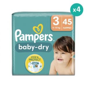 Pampers Couches Baby Dry Taille 3 - 34 Couches - Mixte - Moyen Format - Blanc