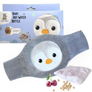 Hello Hippo - Bouillotte Noyaux de Cerise Bébé - Ceinture Chauffante Sèche Anti-Colique pour Nourrisson (Pingouin)