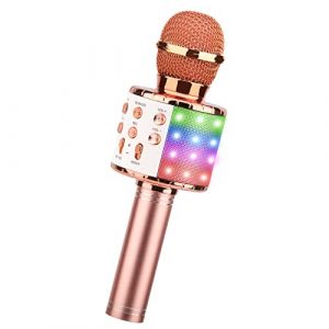 Microphone karaok&eacute; sans fil ShinePick Or rose Bluetooth LED