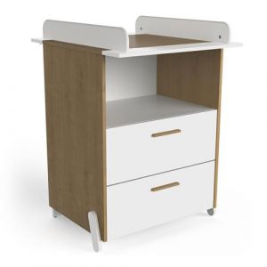 Commode A Langer 2 Tiroirs Avec Plan Chêne Hamilton-Blanc