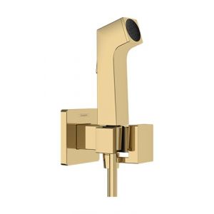 Hansgrohe Douchette bidette E avec 1 type de jet économie d'eau (EcoSmart), incl. clapet anti-retour, support et tuyau de douche 1,25 m, pour eau froide, Aspect doré poli, 29231990