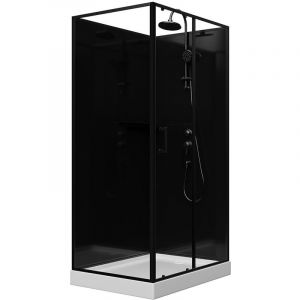 Vente-unique - Cabine de douche rectangulaire - Installation r&eacute;versible - Noir - L110 x l80 x H225 cm - zodani